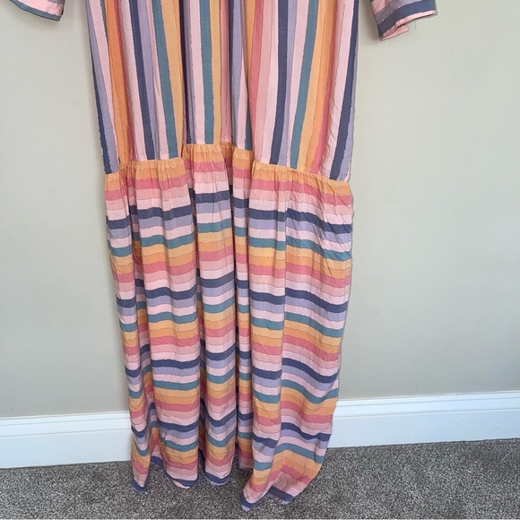 Self Contrast Sophia Maxi Dress L Bright Pastel Stripes with Metallic Thread NEW - Picture 9 of 12